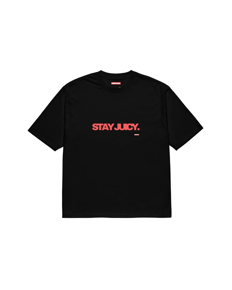 "STAY JUICY" OVERSIZED BLACK TEE – SUMMER 25 DROP